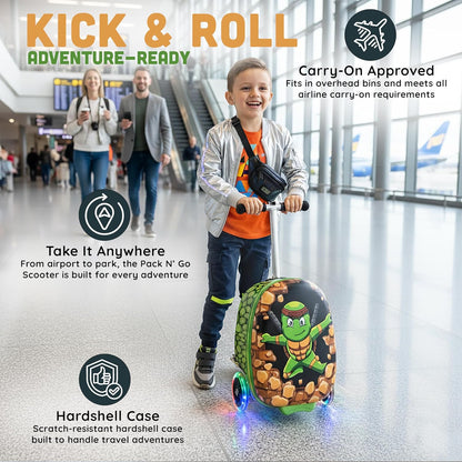 Hardshell Kids Ride-On Luggage with Scooter Suitcase – Carry-On Compliant with LED Light-Up Wheels – Fun and Functional Travel Companion for Children Ages 5–12