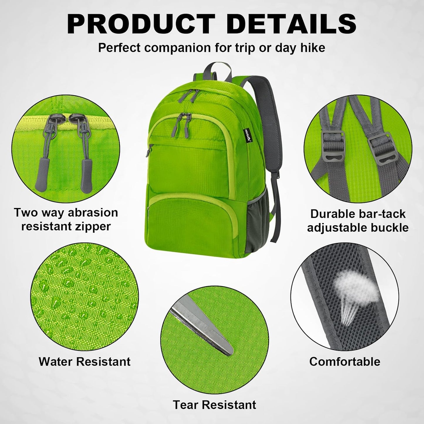 HOLYLUCK 20L lightweight packable Hiking Daypack Foldable Backpack for Men Women Small Travel Outdoor Foldable Shoulder Bag-green