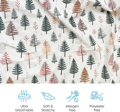 Quiggly Bassinet Sheets for Guava Lotus, 2 Pack Organic Cotton Jersey Knit, Vibrant Forrest Tree Patterns - Fits Travel Crib Mattresses for Boys & Girls (Bassinet, Whispering Woodland)
