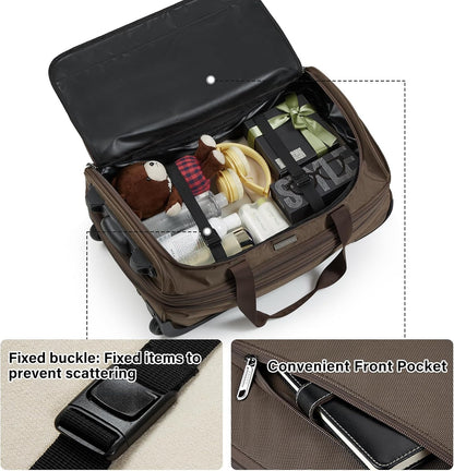 Hanke Expandable Carry On Luggage Suitcases with Wheels Foldable Duffle Bag for Travel Carry On suitcase Weekend Bag for Women Men（Coffee）