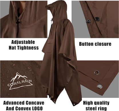 Coralrain Hooded Rain Poncho Lightweight Waterproof Unisex Raincoat Jacket with Pocket for Men Women Adult