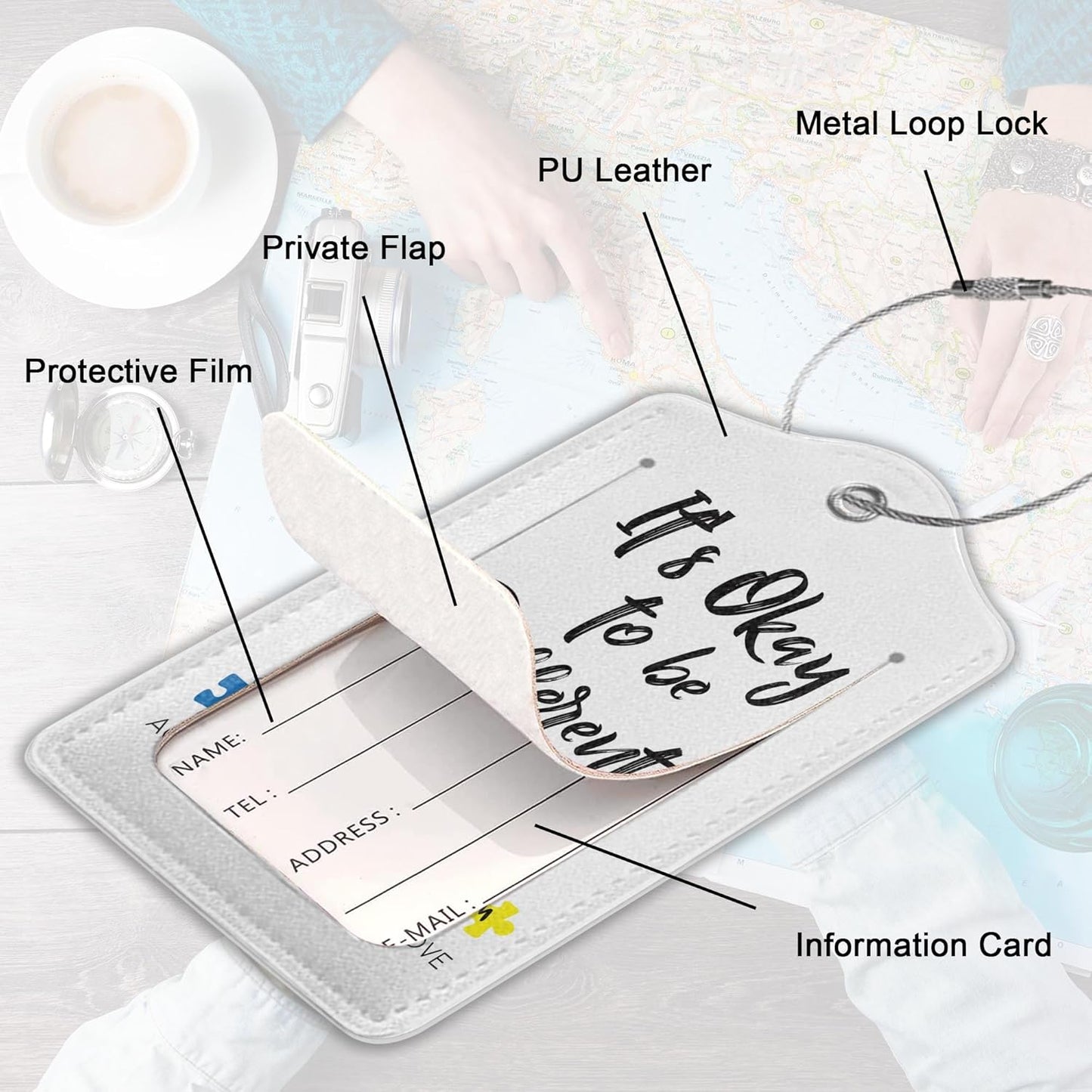 2Pcs Luggage Tag for Suitcase Autism Awareness Cute Suitcase Tag with Privacy Flap & Name ID Label & Metal Loop,Travel Bag Luggage Tags for Women