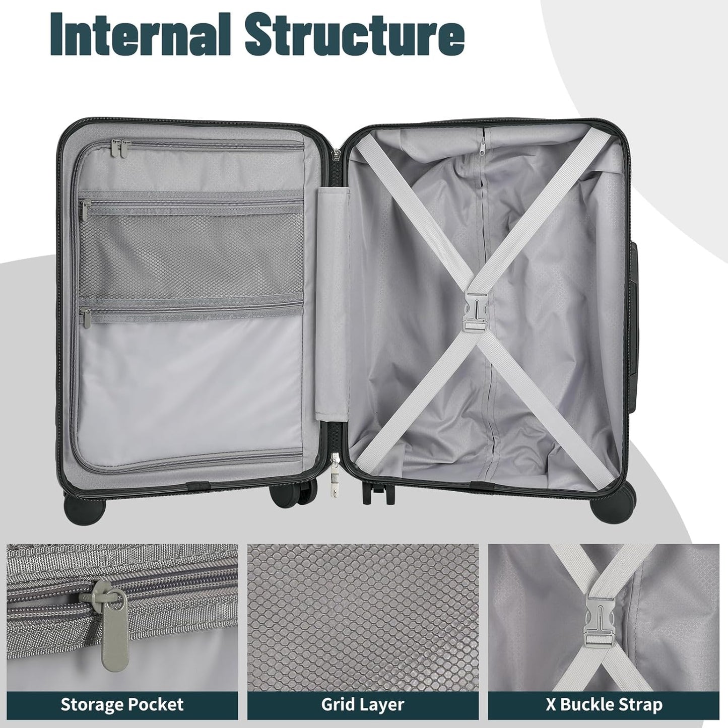 Lightweight Luggage with Spinner Wheels & YKK Zipper, 3-Piece Suitcase ABS+PC Hardside Hard Shell Luggage Set with TSA Lock, Teal Blue (20+24+28 inch)