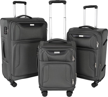 3-Piece Softside Expandable Luggage Set with Front Open Pocket, Lightweight and Durable Oxford Fabric Suitcase Set with TSA Lock (Gray, 20in/24in/28in)