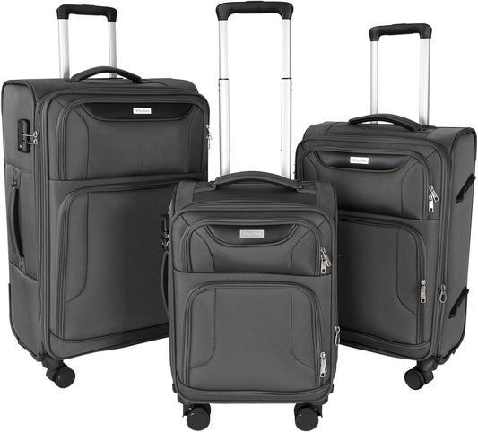 3-Piece Softside Expandable Luggage Set with Front Open Pocket, Lightweight and Durable Oxford Fabric Suitcase Set with TSA Lock (Gray, 20in/24in/28in)