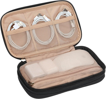 NISHEL Travel Cord Organizer Case, Double Layers Tech Electronic Bag, Essentials for Charger, Cable, Phone, Flash drive, Black