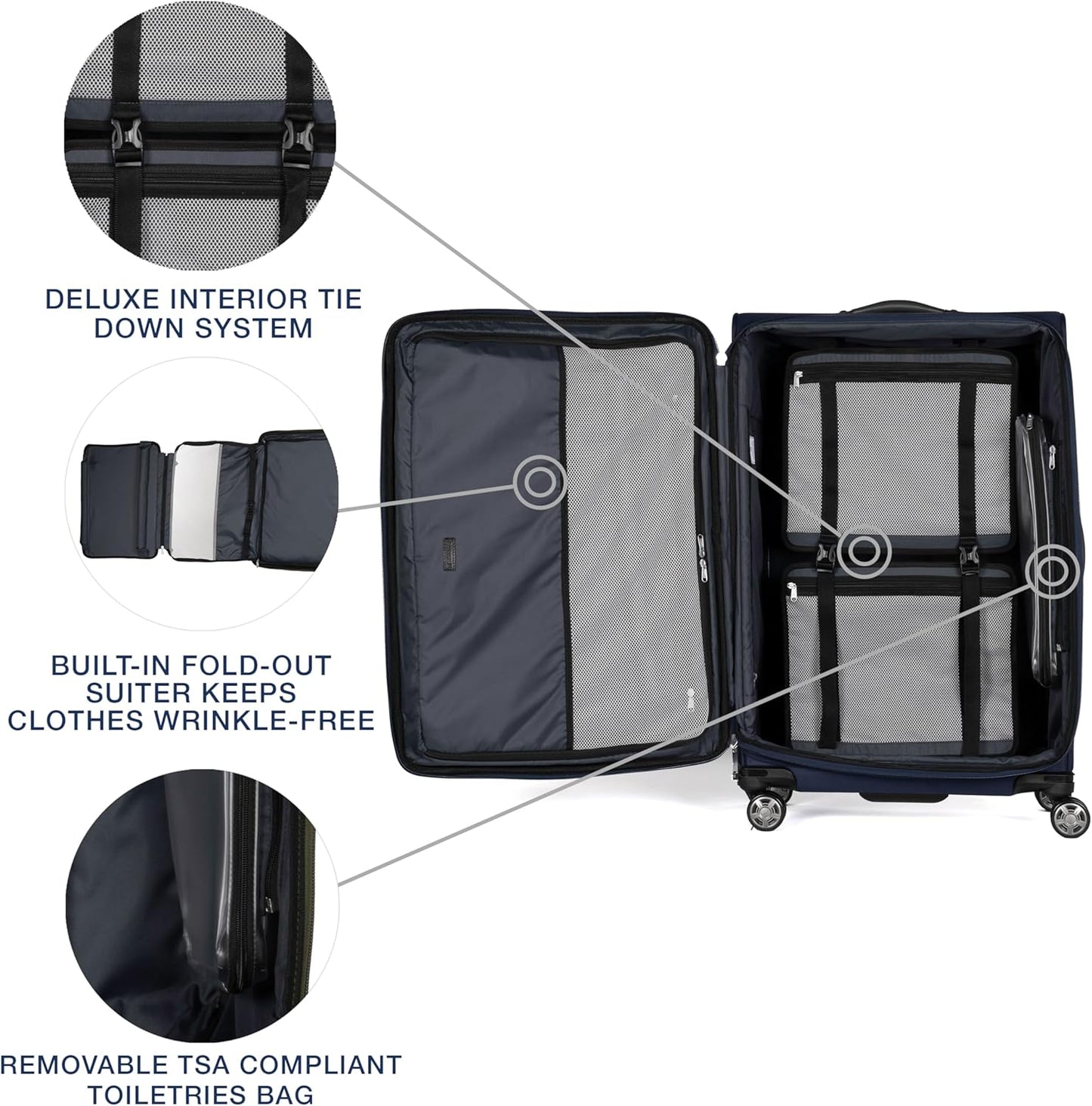 Travelpro Platinum Elite Softside Expandable Checked Luggage, 8 Wheel Spinner Large Suitcase, TSA Lock, Men and Women, Dark Blue, Checked Large 29-Inch