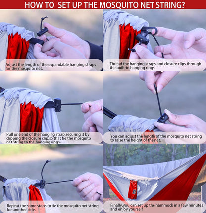 Camping Hammock, Portable Hammocks with Mosquito Net,Lightweight Nylon Parachute Hammock with 10ft Tree Straps,Camping Gear Must Haves for Travel Hiking Backpacking Beach Patio-Black&Red