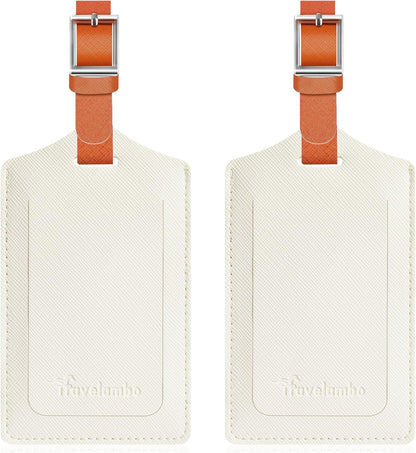 Travelambo Luggage Tags for Suitcases Faux Leather Privacy Protection 2 Pack Bag Tags Travel Accessories Essential, Cross White