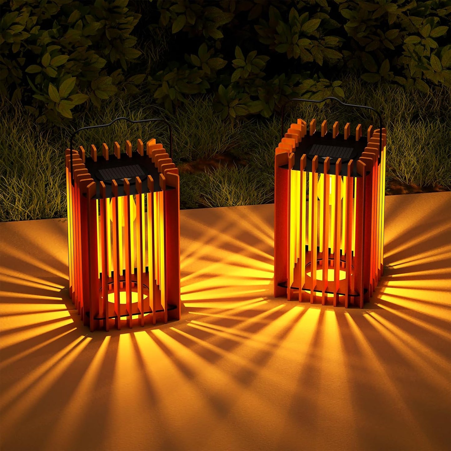 2 Set Solar Lantern Outdoor LED Hanging Solar Lantern with IP44 Rattan Outside Rating for Patio Garden Decor for Outside Porch Yard Table Top Decorative Tree Home(Square