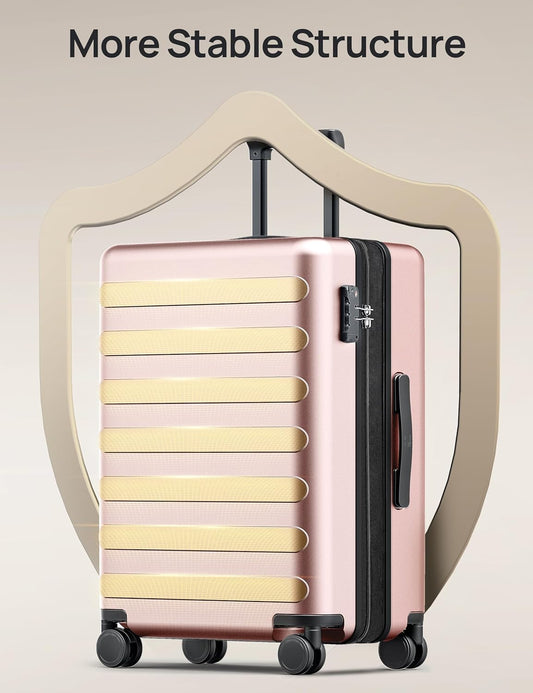 Carry on Luggage 22 X 14 X 9 Airline Approved, 20 Inch Luggage for 3-5 Days Travel, Double Spinner Wheels, 100% Hardshell PC, TSA Lock (00-Pink (Expandable), Set 2PCS (20-Inch/28-Inch))