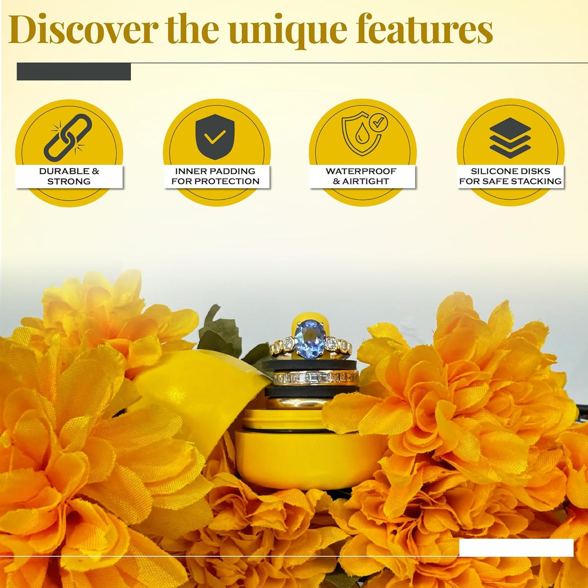 RING THING - Ring Holder Keychain, Jewelry Organizer and Storage, Portable Waterproof Ring Holder, Pill Box Keychain Container, Gym Accessory, and Travel Ring Case (Daisy Yellow)