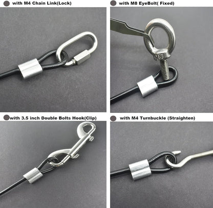 10 Pcs 2mm Wire 24 inch Vinyl Coated Stainless Steel Cable with Loops Short Wire Rope Lanyard Lock Security Chain Link for Outdoor Gates, Black (2mm x 24inch)