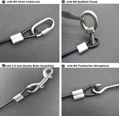 5 Pcs 5mm Wire 48 inch Vinyl Coated Stainless Steel Cable with Loops Short Wire Rope Lanyard Lock Security Chain Link for Outdoor Gates, Black(5mm x 48inch)