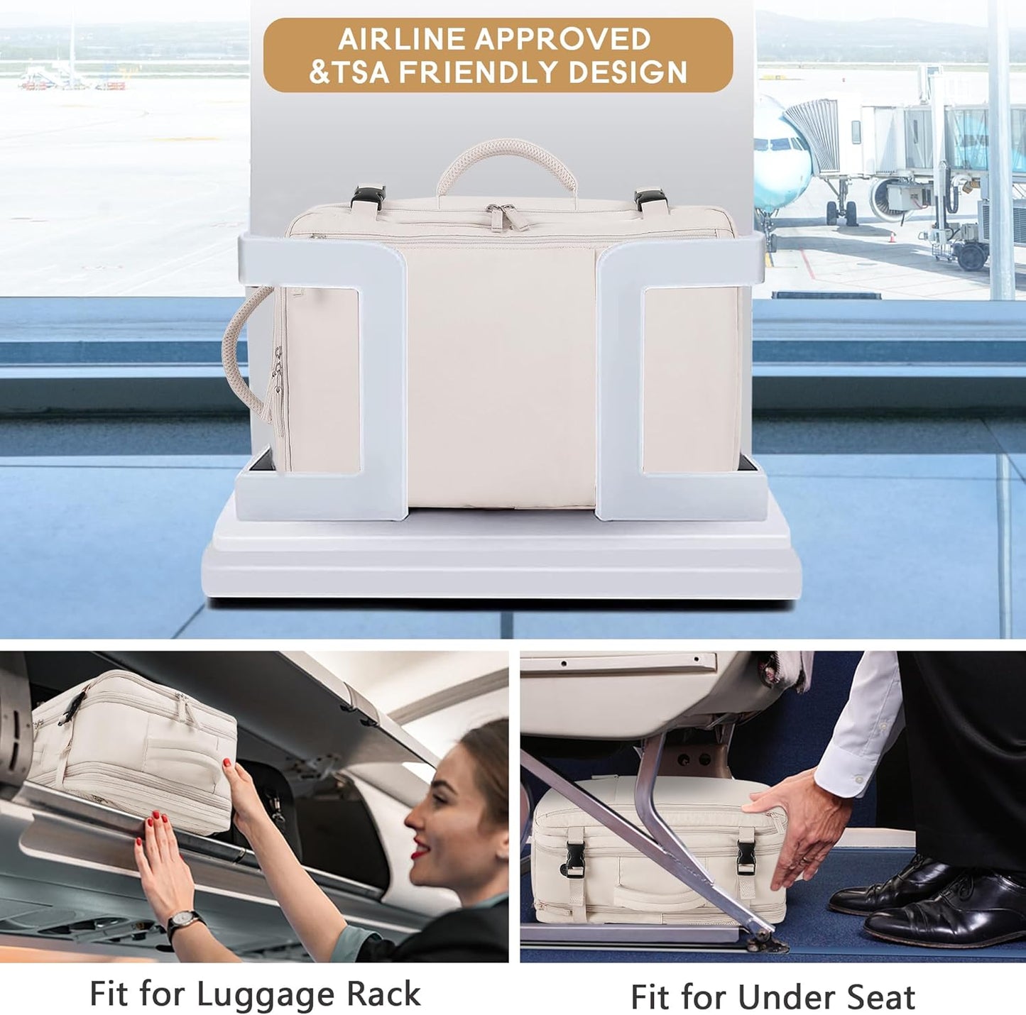 Beraliy Travel Backpack, Large Carry On Backpack, Personal Item Travel Bag, Airline Approved 17 Inch Laptop Backpack, College Weekender Business Hiking Bag, Beige