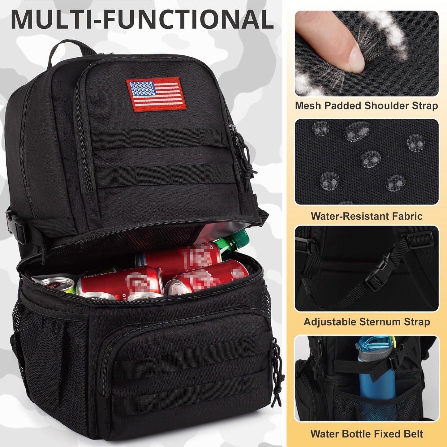 Tactical Double Deck Cooler Backpack for Men,Large Lunch Backpack with 2 Compartment,Soft Cooler Bag