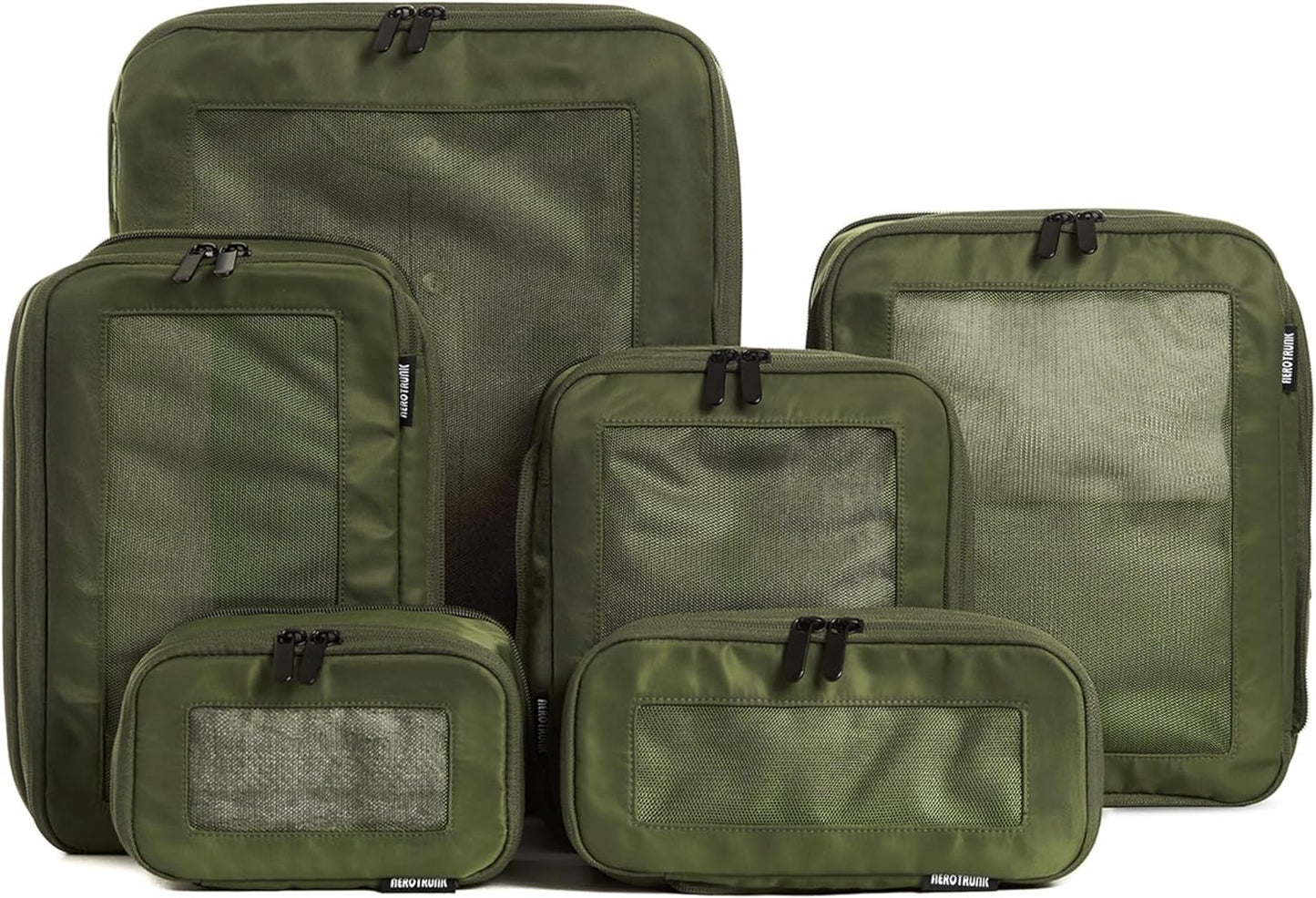 Compression Packing Cubes for Travel - Luggage Organizer Bags - Double Zipper Packing Cubes for Suitcases (6-Pack, Olive)