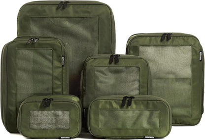 Compression Packing Cubes for Travel - Luggage Organizer Bags - Double Zipper Packing Cubes for Suitcases (6-Pack, Olive)