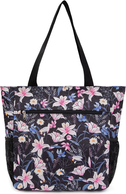 ETidy Large Capacity Foldable Tote Bag With Zipper Water-resistant SandproofWomen Beach Bag Handbag GymBag Travel ShoppingBag