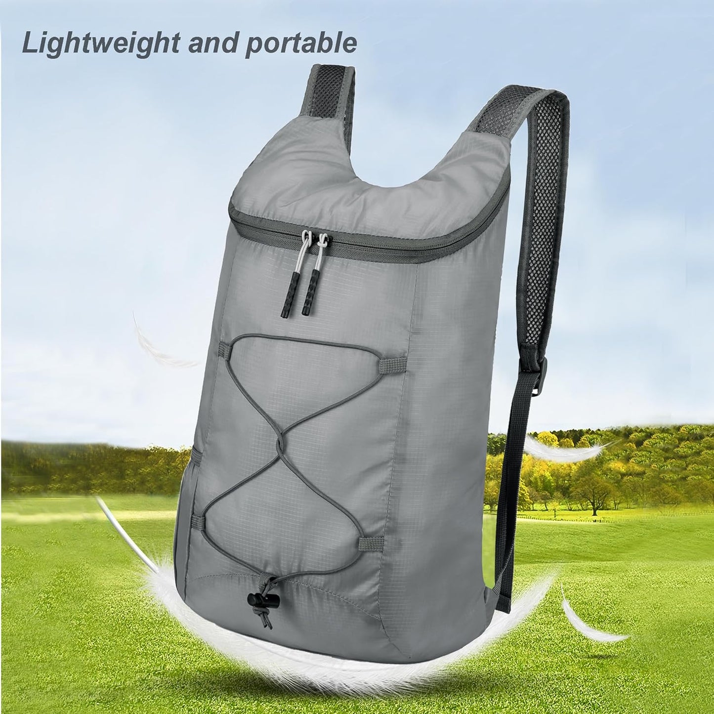 16L Hiking Daypack Lightweight Foldable Travel Backpack Water Repellent Camping Outdoor Packable Easy Carry-on Bag (Gray)