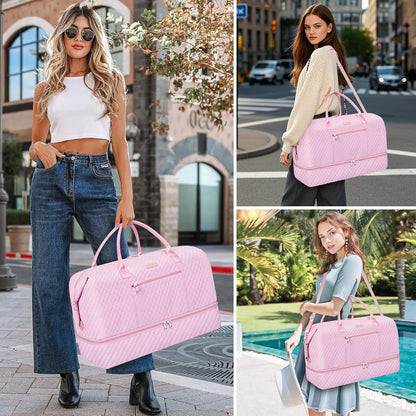 Weekender Bag for Women, Travel Duffel Bag Carry On Overnight Bag with Shoe Compartment Large Nylon Travel Weekend Tote Bag