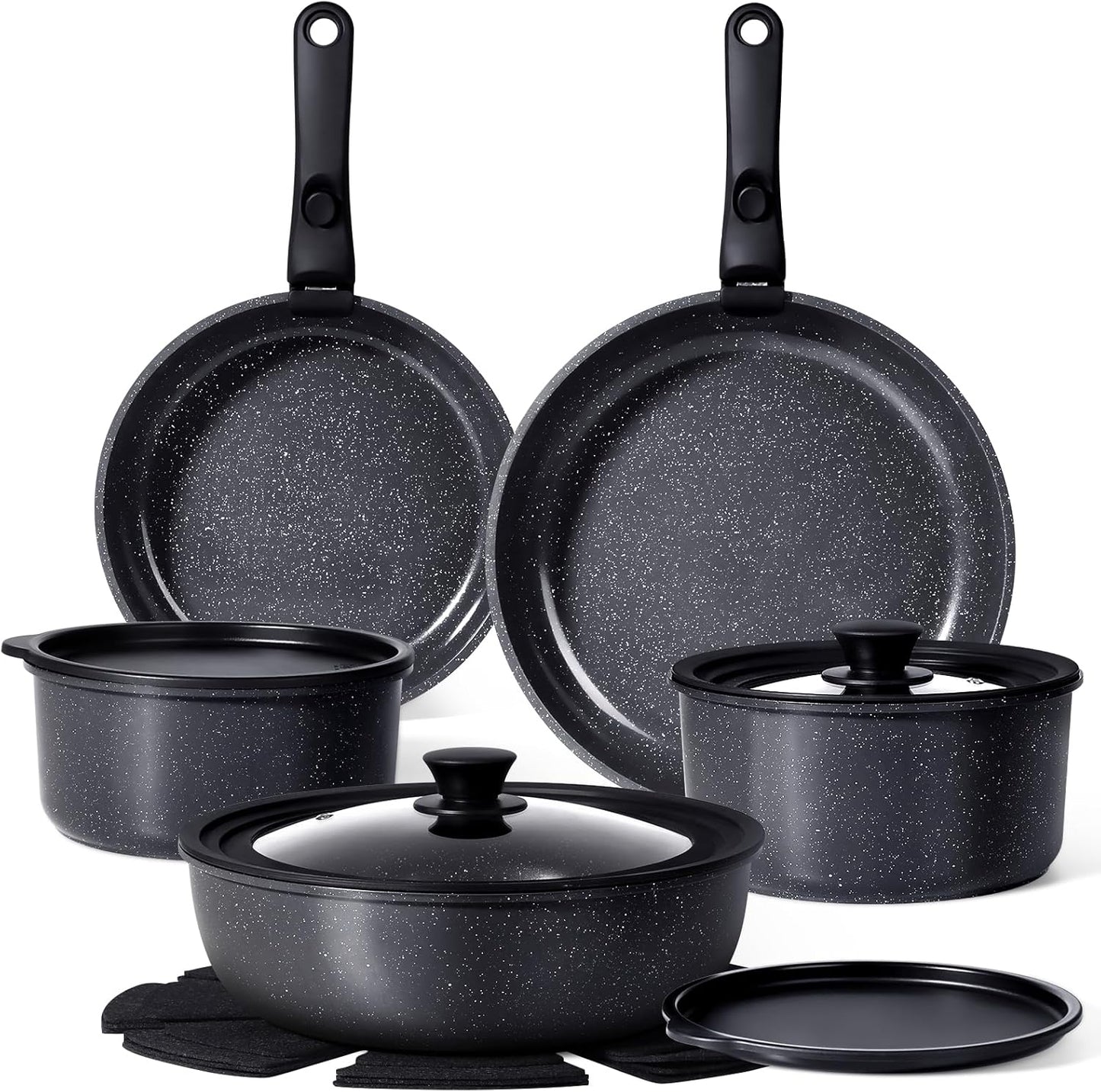 GiPP Ceramic Pots and Pans Set Non Stick, Nonstick Detachable Handle Cookware Sets, Healthy Non Toxic PFAS PFOA & PTFE Free, Dishwasher ＆Oven Safe, Induction Kitchen Pot and Pan, 15 Piece Grey