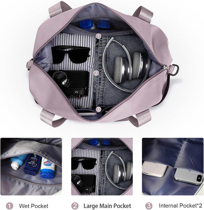 Travel Duffel Bag, Sports Tote Gym Bag, Shoulder Weekender Overnight Bag for Women
