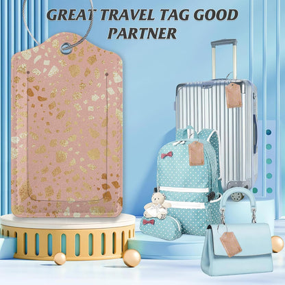 3 Pack Luggage Tag for Suitcase,Glitter Rose Gold Leather Luggage Tags with Privacy Cover Name ID Label Identifiers Travel Bag Tags for Women Men Boys Girls