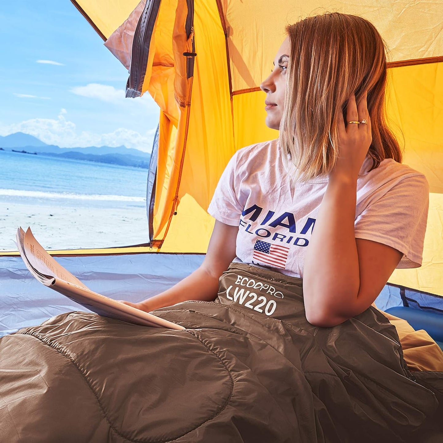 ECOOPRO Warm Weather Sleeping Bag - Portable, Waterproof, Compact Lightweight, Comfort with Compression Sack - Great for Outdoor Camping, Backpacking & Hiking-83 L x 30" W Fits Adults