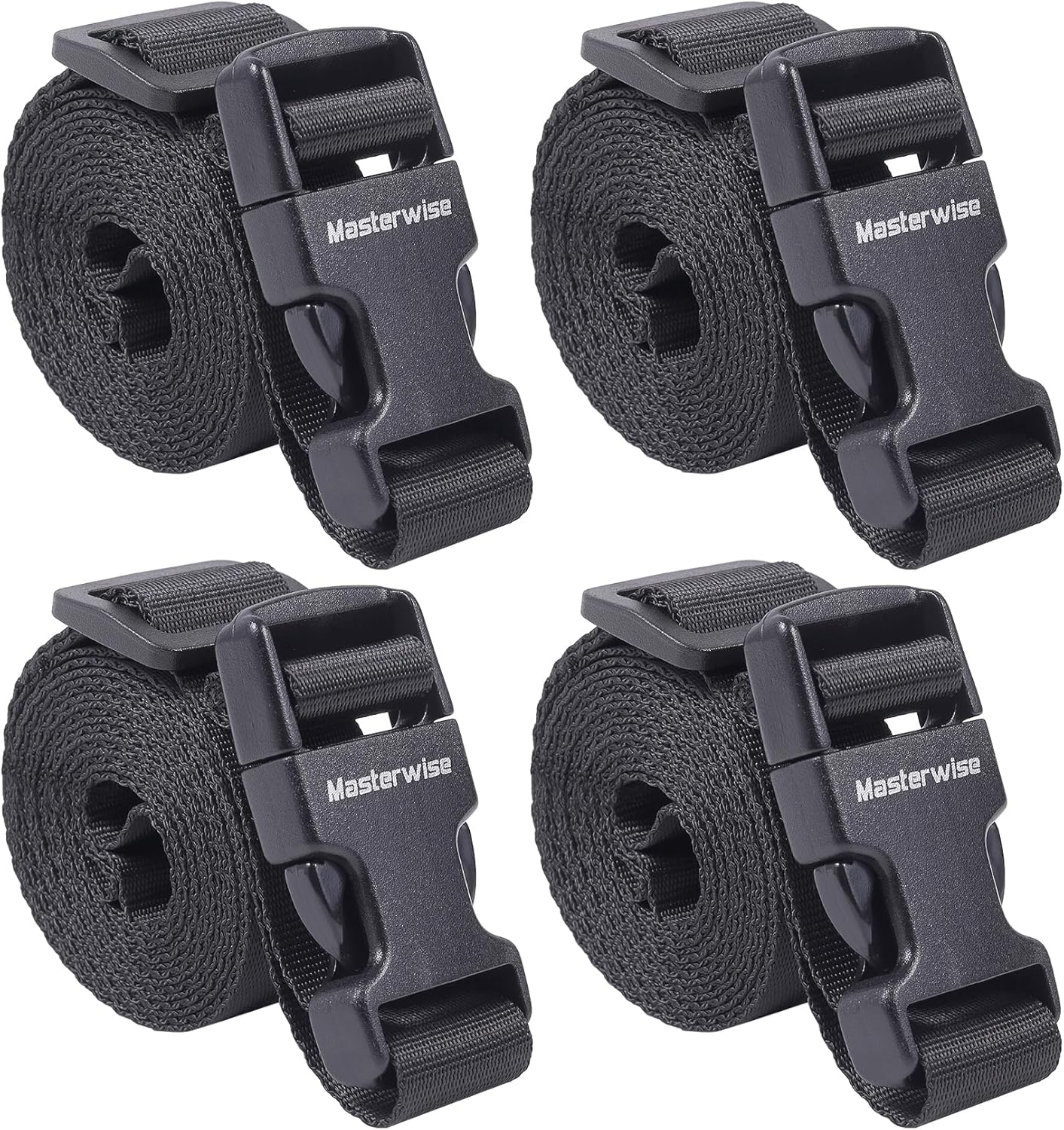 Buckle Straps with Clips, Adjustable Nylon Straps with Buckle, Packing Strap, Black 4 Pack (7’x1)