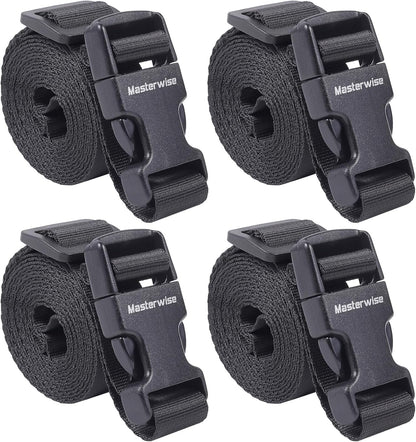 Buckle Straps with Clips, Adjustable Nylon Straps with Buckle, Packing Strap, Black 4 Pack (7’x1)