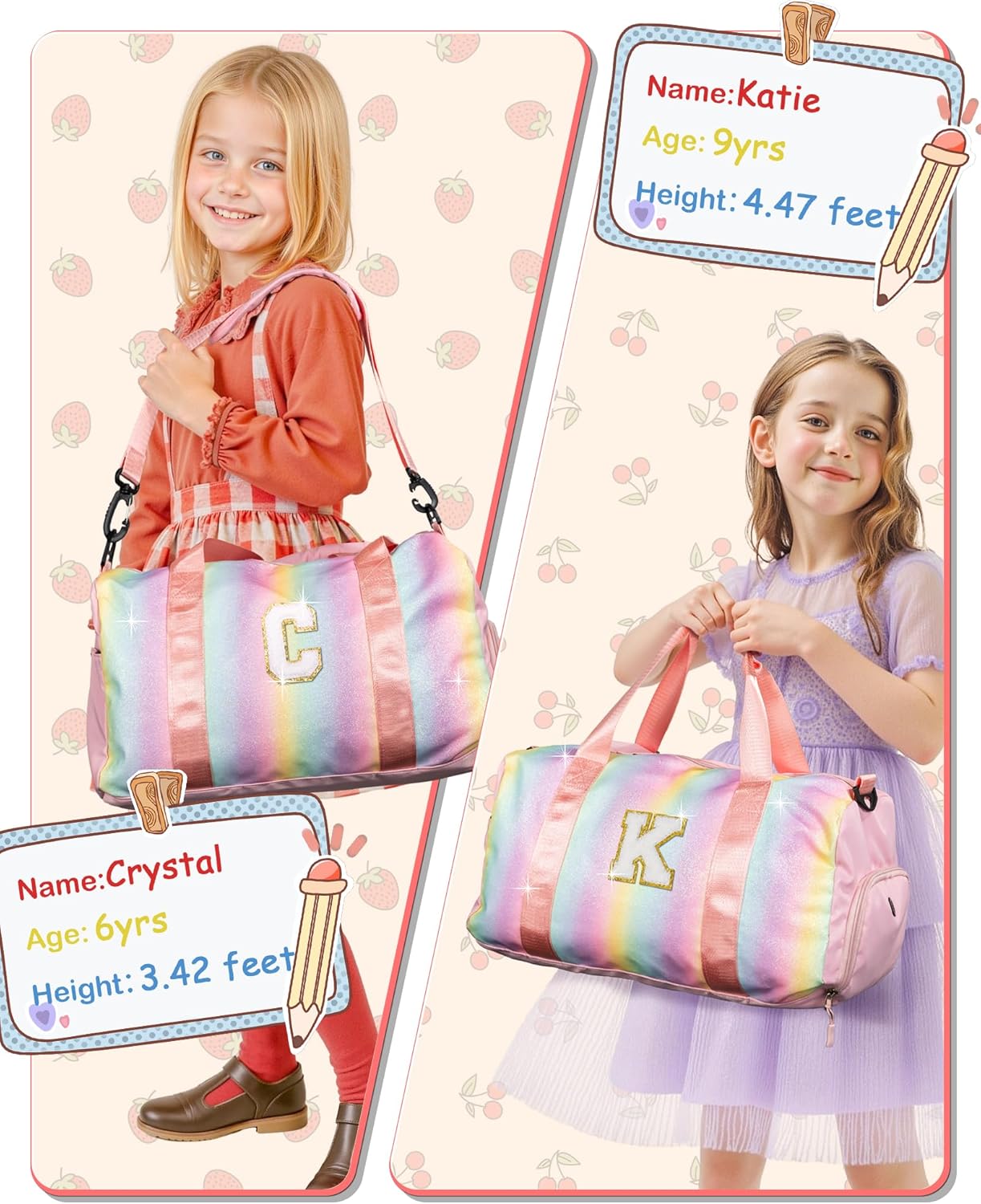 Gifts for 3 4 5 6 7 8 9 Year Old Girls-Girl Gym Bag with Shoe Compartment, Kid Personalized Weekender Overnight Bags, Initial Travel Tote with Makeup Pouch, Easter Gift for Teen (Letter C)