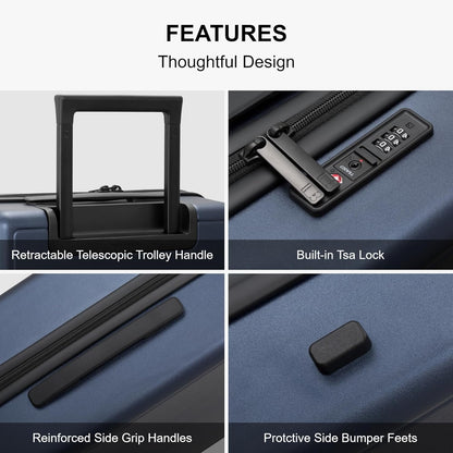 LEVEL8 Elegance Checked Luggage, 24 Inch Hardside Suitcase, Lightweight Matte Hardshell with Tsa Lock, Large Suitcases with Spinner Wheels, Navy Blue