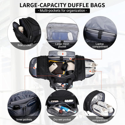 WITZMAN Duffle Bag for Men Nylon Large Gym Weekender Bag with Shoe Compartment Expandable Carry on Overnight Bag(B695 Black)