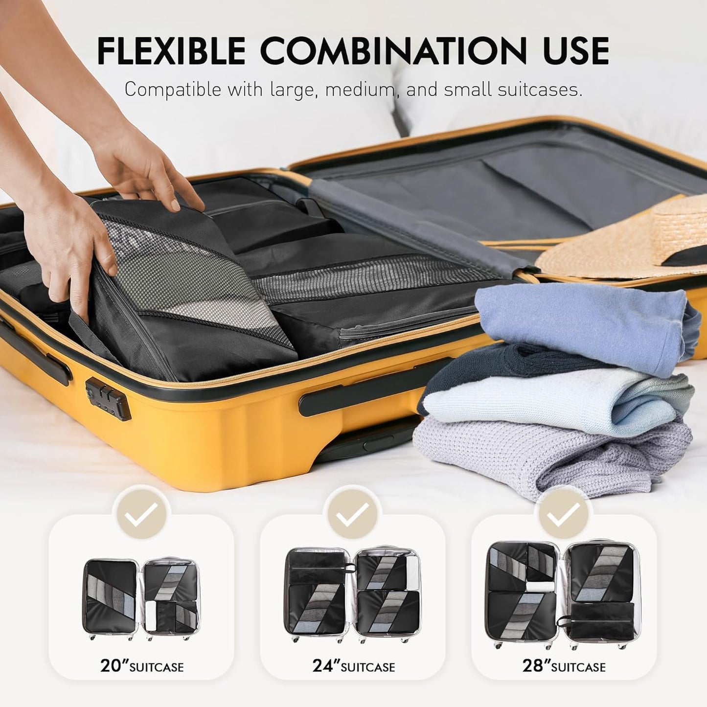 WVM Packing Cubes for Travel, 8 Set Luggage Organizer Bags with Shoe Bag, Toiletry Bag & Laundry Bag, Travel Accessories Essentials Packing Organizer, Black