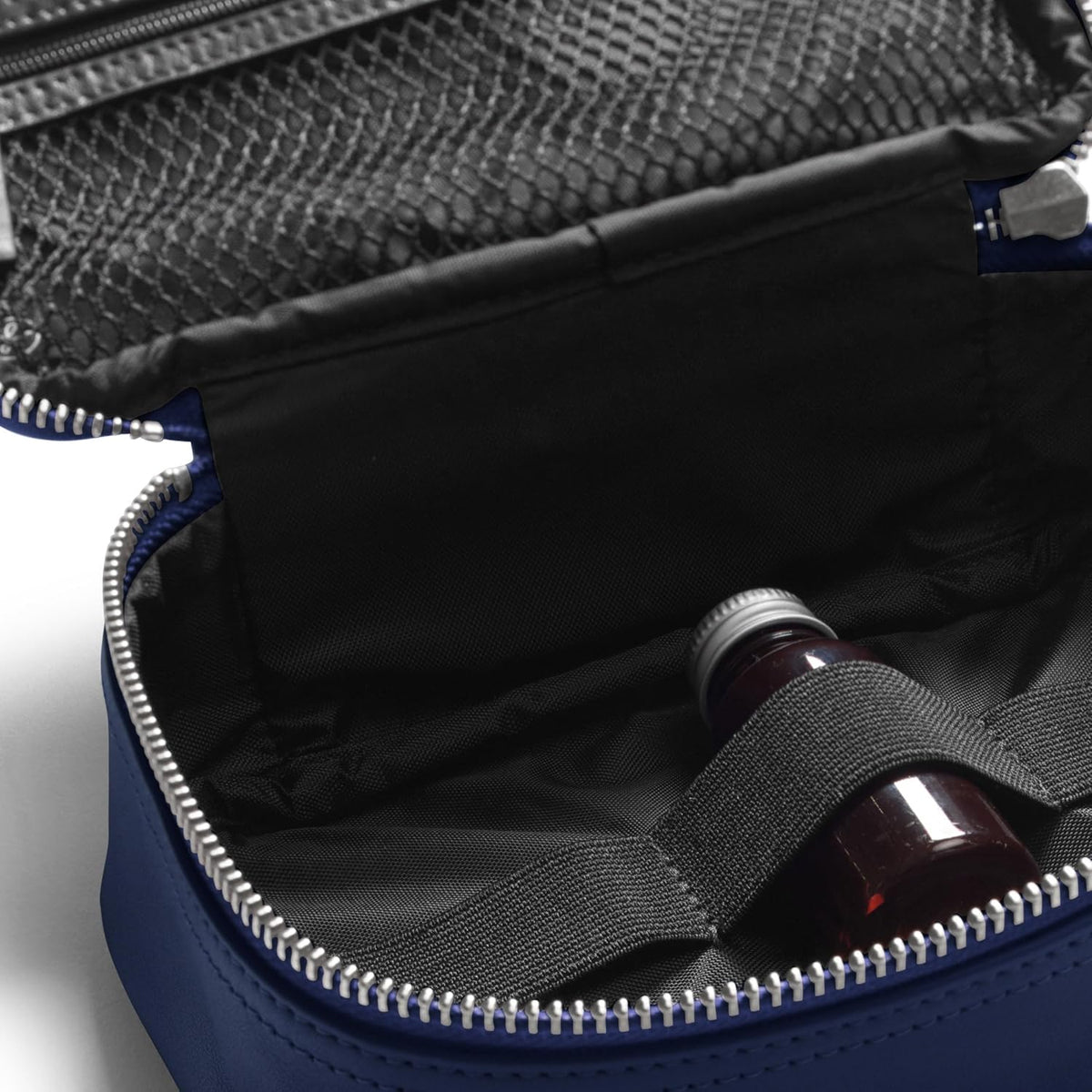 Leatherology Navy Blue Small Travel Organizer - Zipped mesh storage pocket, elastic loops for organization, compact travel size