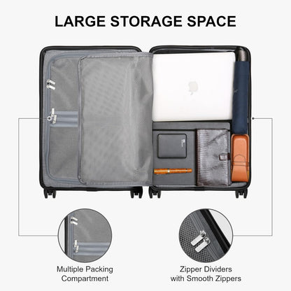 LEVEL8 Elegance Carry-on Suitcase, 20 Inch Carry on Luggage, Hardside Large Suitcases with Wheels, Tavel Bag with Tsa Lock,Blue Grey