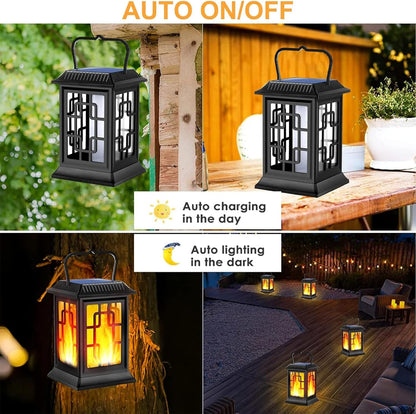 Solar Lanterns Outdoor Waterproof Hanging Lanterns Garden Solar Powered Flame Lights LED for Patio Pathway Deck Yard (4pack)