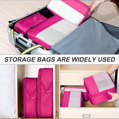 5 Set Compression Packing Cubes for Travel, Space Saving Luggage Organizer Bags (Rose Red)