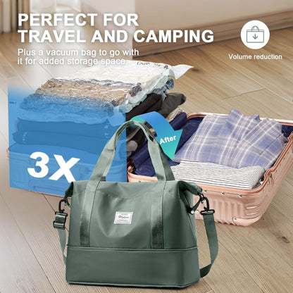 Travel Duffel Bag, Sports Tote Gym Bag, Shoulder Weekender Overnight Bag for Women