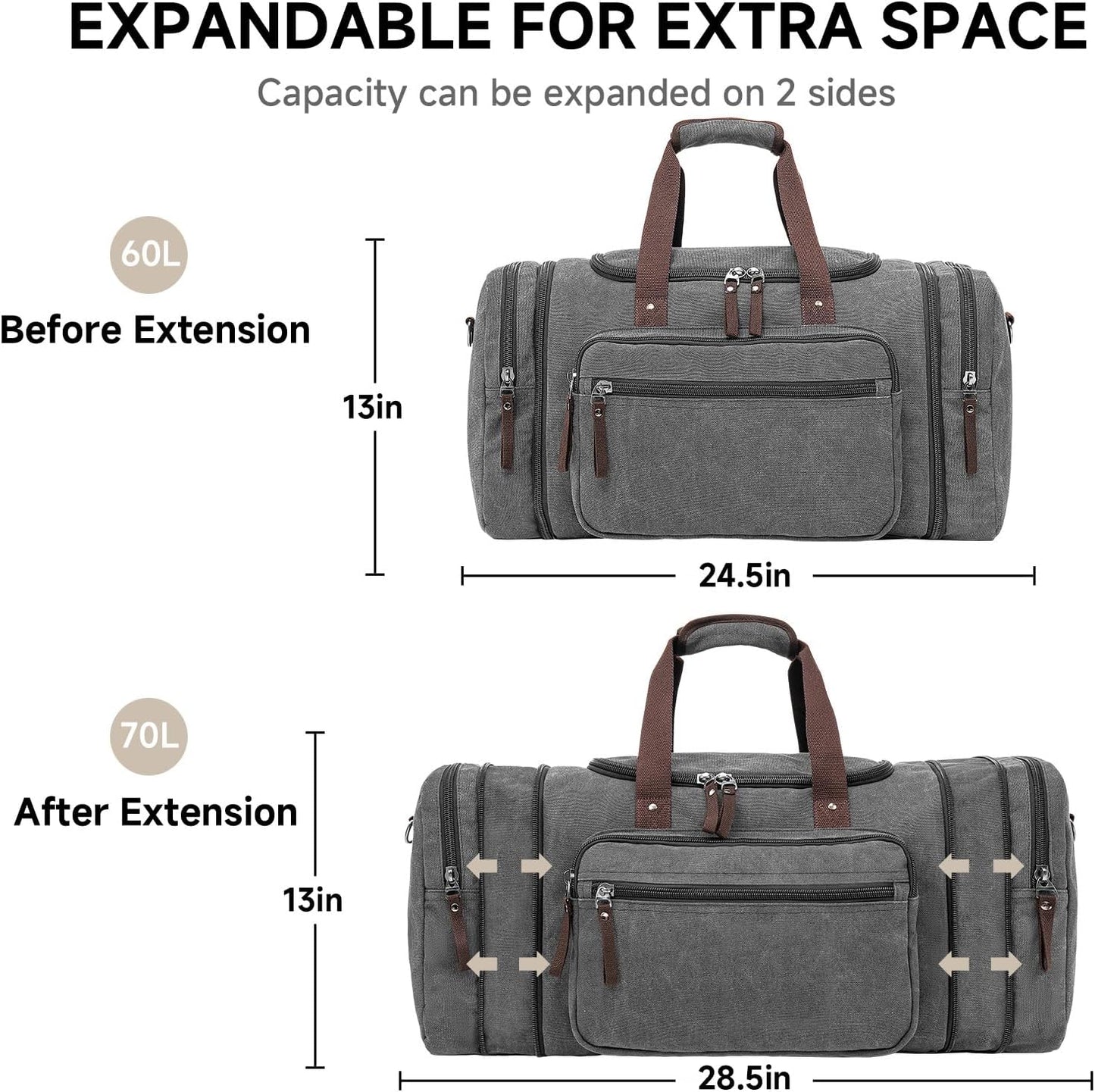 Canvas Expandable Duffle Bag for Men Traveling, Luggage Travel Bag Weekender Overnight Bag,Mens Gym Carry on Duffel Bags