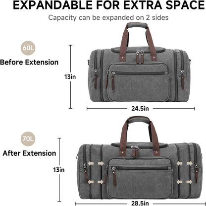 Canvas Expandable Duffle Bag for Men Traveling, Luggage Travel Bag Weekender Overnight Bag,Mens Gym Carry on Duffel Bags