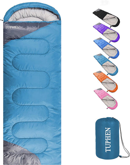 tuphen- Sleeping Bags for Adults Kids Boys Girls Backpacking Hiking Camping Microfiber Liner, Cold Warm Weather 4 Seasons Indoor Outdoor Use, Lightweight & Waterproof