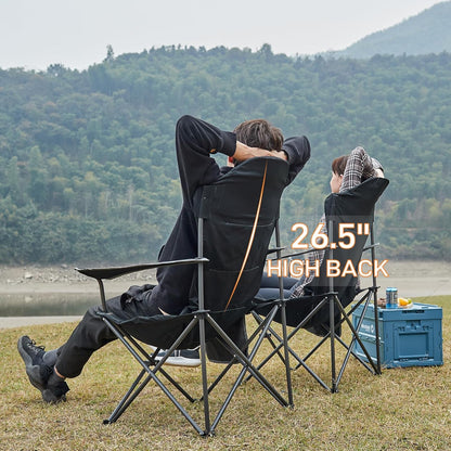 EVER ADVANCED Folding Camping Chair for Outside with High Back Padded Oversized Lawn Chairs Folding Lightweight Sturdy Steel Portable Outdoor Camp Chair for Adults