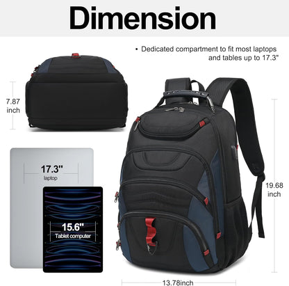 Boavan Laptop Backpack for men, 17.3 inch Laptop Bag with USB Port, Waterproof Travel Work Backpack Purse, Anti-Theft Teacher Nurse Doctor Casual Bookbags Office Business backpack，Black&Classic Navy