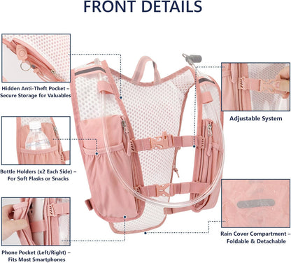 Zavothy Hydration Running Vest for Men & Women – Lightweight 1.5L Hydration Pack with Phone Pockets, Water Bottle Holders, Reflective Strips, Rain Cover – Trail Running, Cycling, Marathon