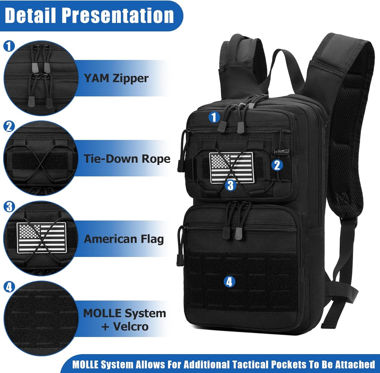 1050D Tactical Hydration Backpack with 3L TPU Water Bladder, Military Molle Water Backpack Perfect for Men & Women, Hydration Pack for Hiking, Biking, Running, Climbing, Hunting, Daily Use