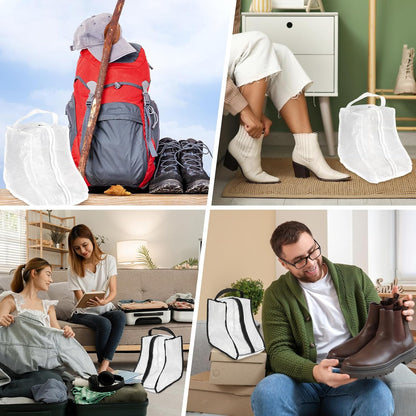 Boot Storage Bags [2PCS] - Plastic Short Boot Carry Bags Clear Shoe Bags with Handle for Travel & Daily Use - [White, Black] Waterproof & DustProof Boot Bags for Cowboy Boots