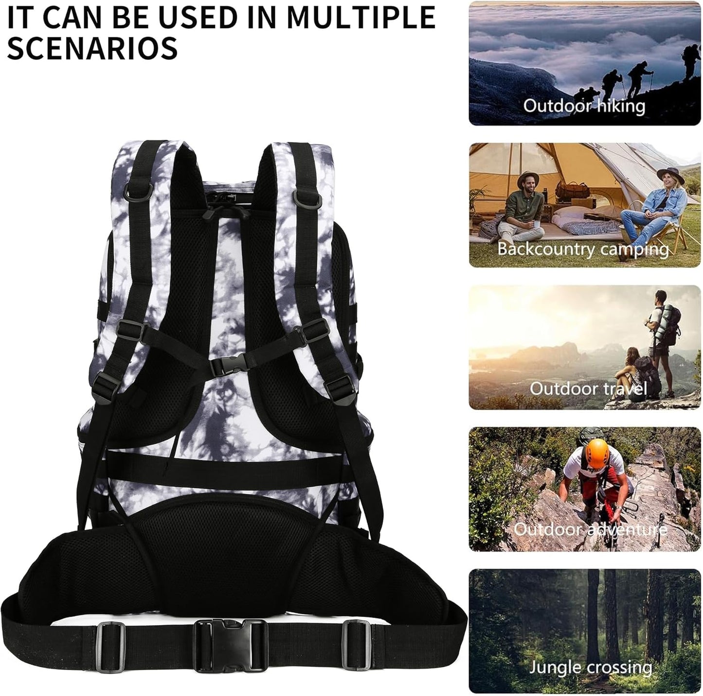 50L Military Tactical Backpack Hiking Waterproof Backpack Large Military Pack 3 Day Assault Pack Molle Bag Rucksack (White Camo)