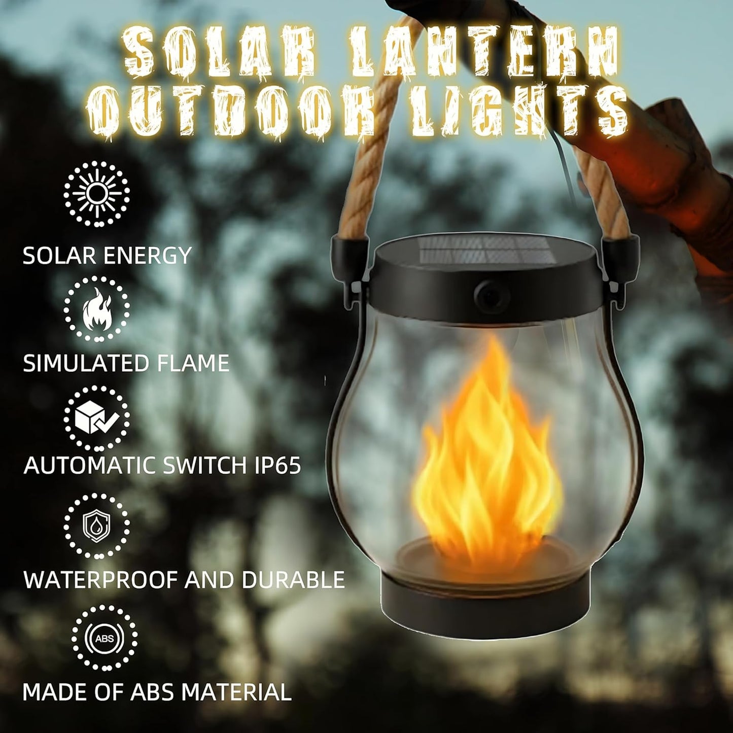 Kaliqo Solar Lantern Outdoor Lights Solar Lantern Waterproof Flickering Flame Hanging Lanterns for Patio Yard Garden Decor (4 Pcs)